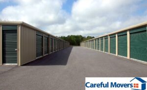 Row of secure lock-up storage units at a Careful Movers facility