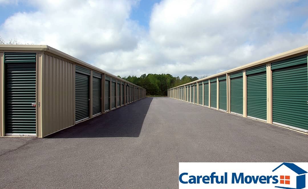 Row of secure lock-up storage units at a Careful Movers facility